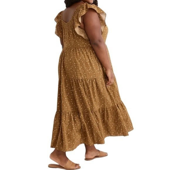 NWT Madewell Daisy Stitch Ruffle Sleeve Flowy Midi Dress Weathered Olive Size 2X - Picture 8 of 15